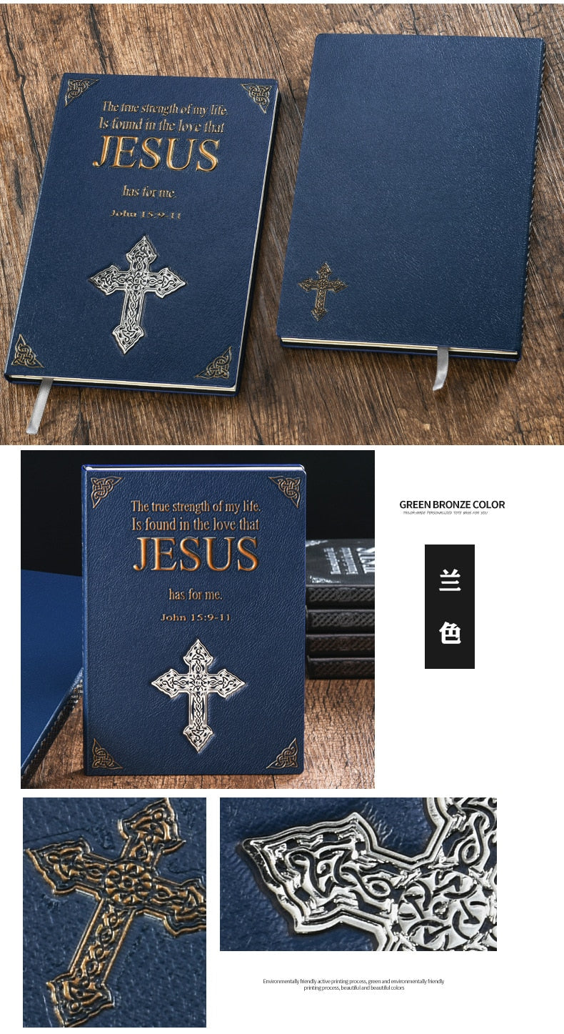 European Embossed Retro PU A5 Notebook Creative Cross Series JESUS Hardcover Notepad Fashion Business Office Notebooks